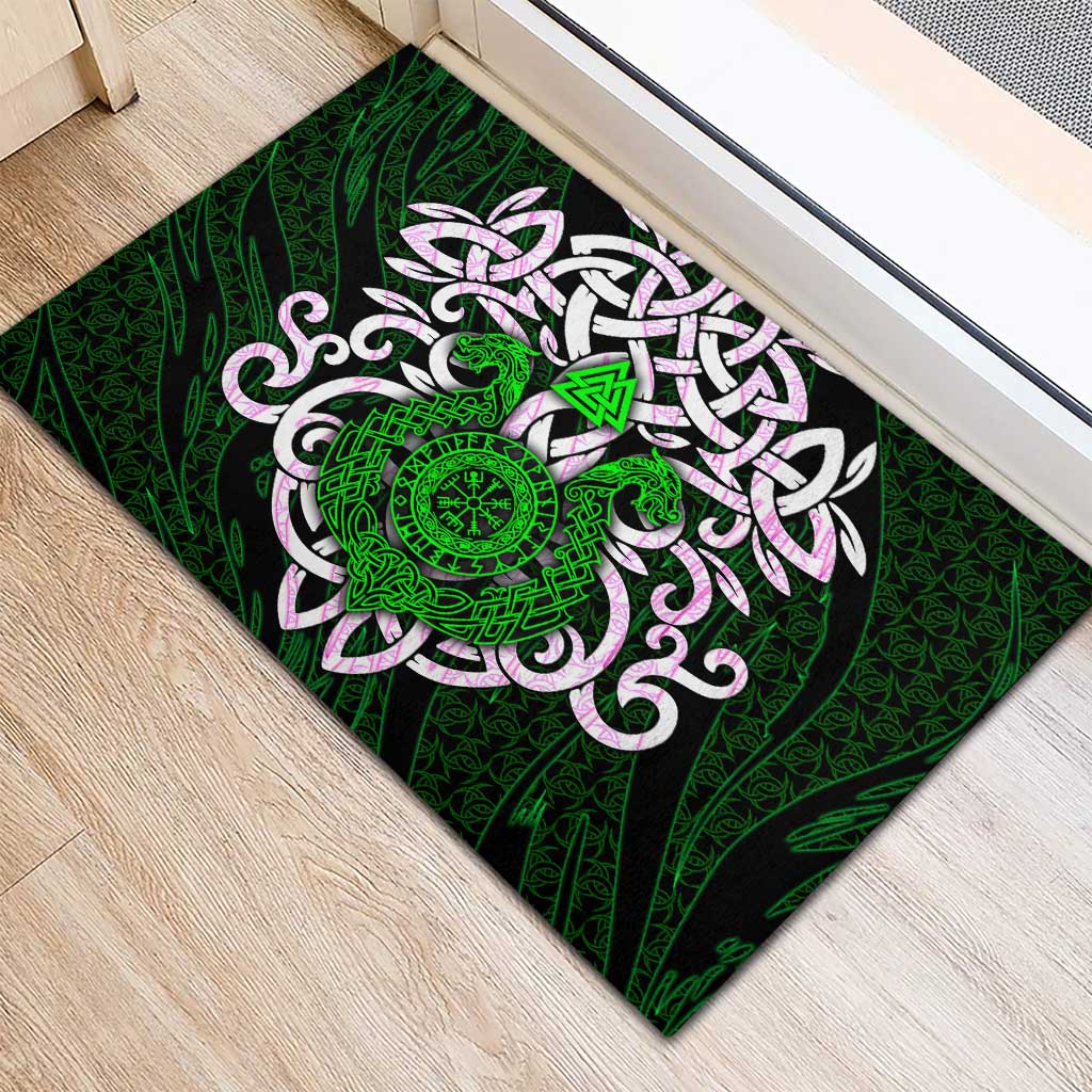 Vegvisir Rubber Doormat with Green Dragons and Norse Knots Viking Protection Tribute - Wonder Print Shop