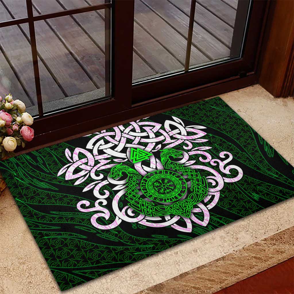 Vegvisir Rubber Doormat with Green Dragons and Norse Knots Viking Protection Tribute - Wonder Print Shop