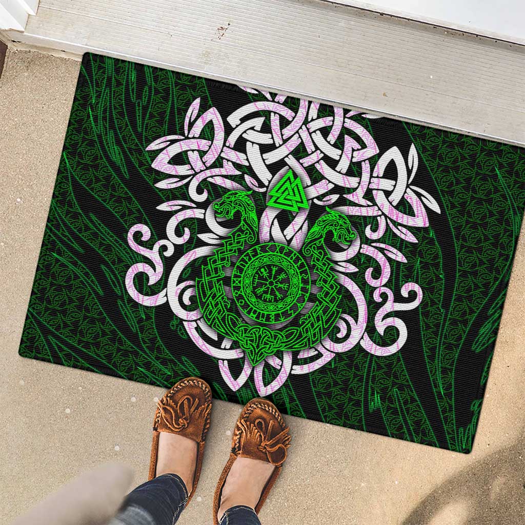 Vegvisir Rubber Doormat with Green Dragons and Norse Knots Viking Protection Tribute - Wonder Print Shop