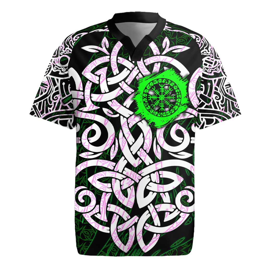 Vegvisir Rugby Jersey with Green Dragons and Norse Knots Viking Protection Tribute - Wonder Print Shop