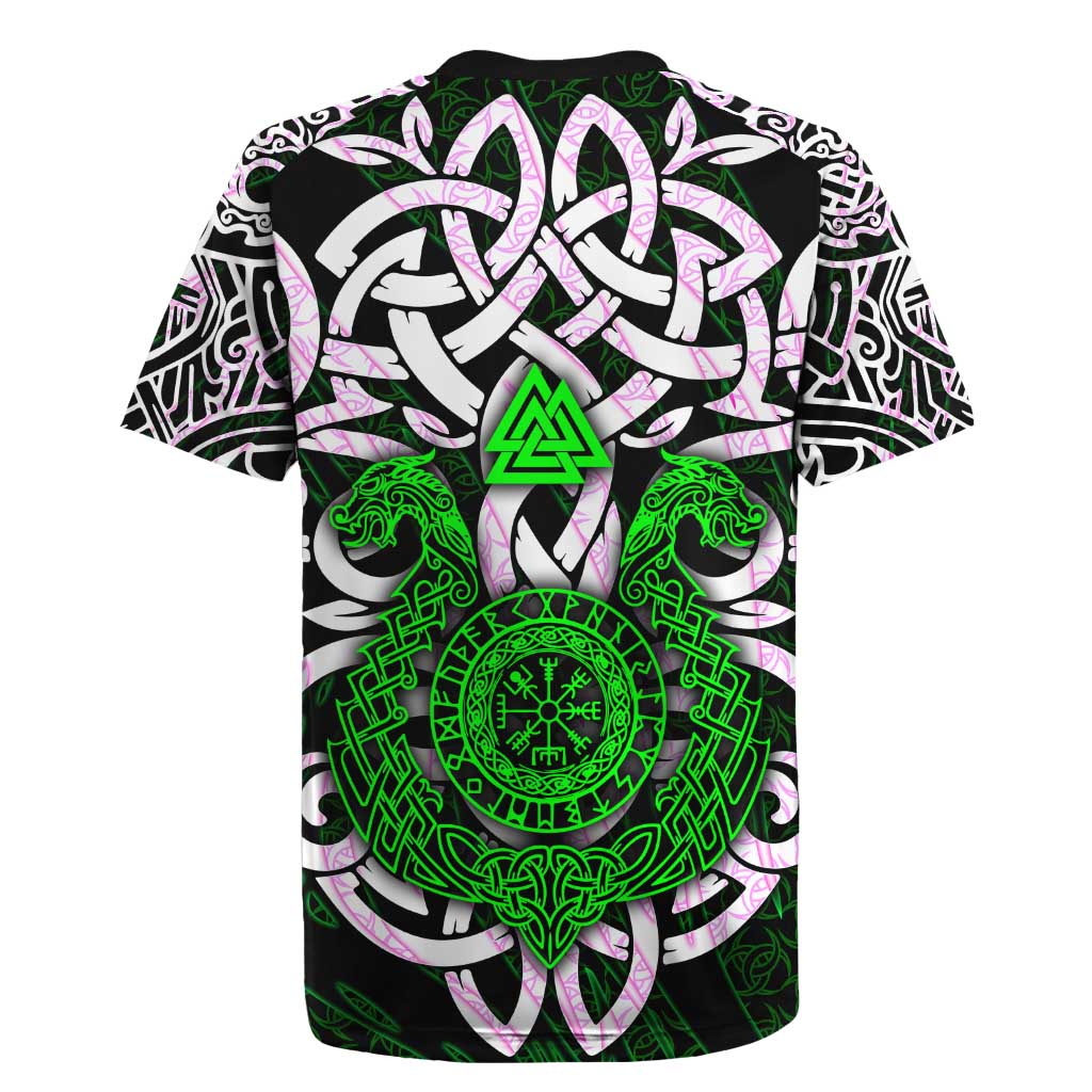 Vegvisir Rugby Jersey with Green Dragons and Norse Knots Viking Protection Tribute - Wonder Print Shop