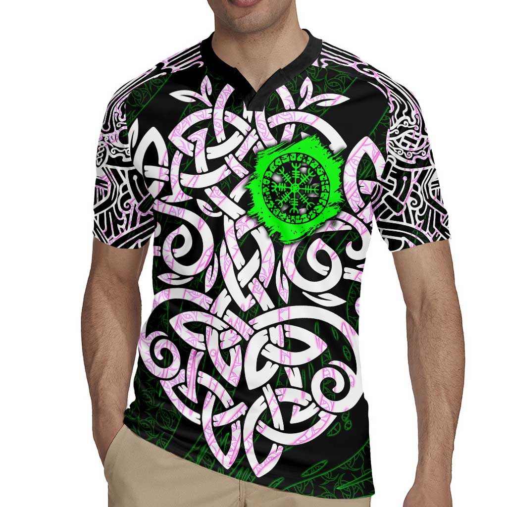 Vegvisir Rugby Jersey with Green Dragons and Norse Knots Viking Protection Tribute - Wonder Print Shop
