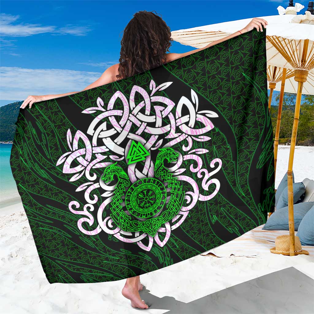 Vegvisir Sarong with Green Dragons and Norse Knots Viking Protection Tribute - Wonder Print Shop