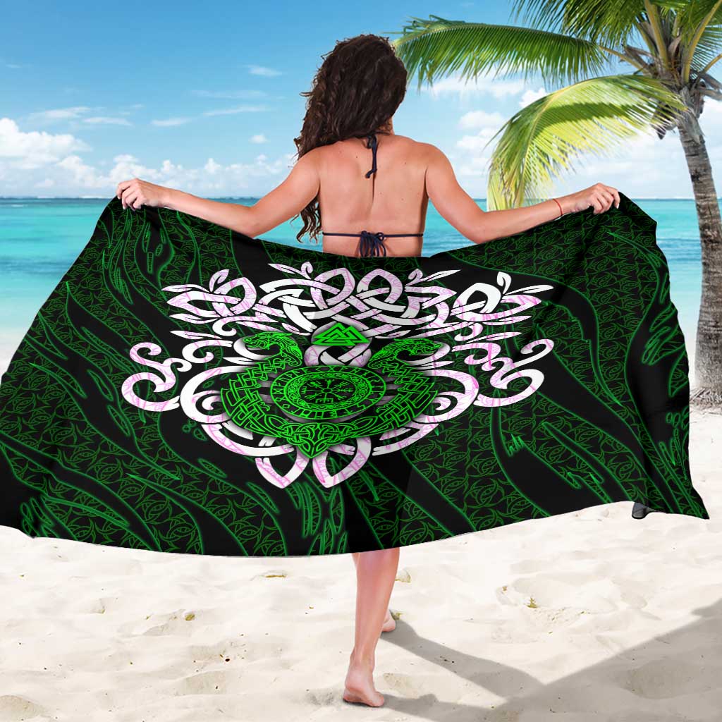 Vegvisir Sarong with Green Dragons and Norse Knots Viking Protection Tribute - Wonder Print Shop