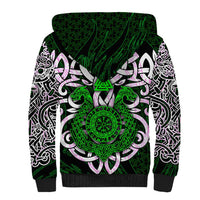 Vegvisir Sherpa Hoodie with Green Dragons and Norse Knots Viking Protection Tribute - Wonder Print Shop