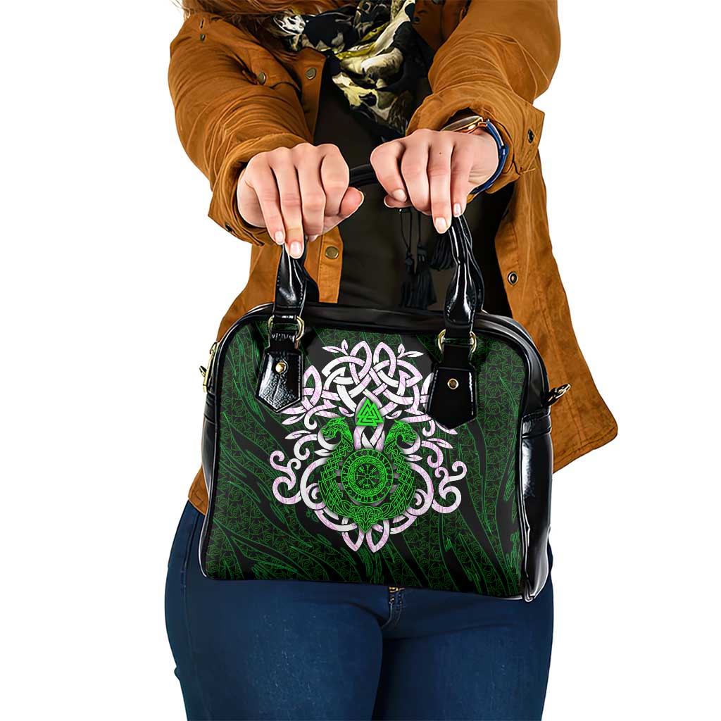 Vegvisir Shoulder Handbag with Green Dragons and Norse Knots Viking Protection Tribute - Wonder Print Shop