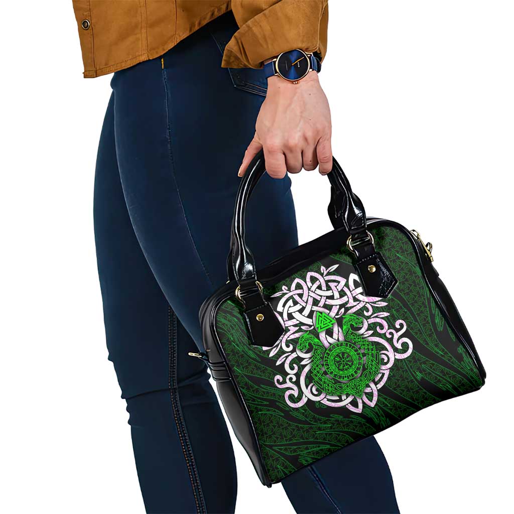 Vegvisir Shoulder Handbag with Green Dragons and Norse Knots Viking Protection Tribute - Wonder Print Shop