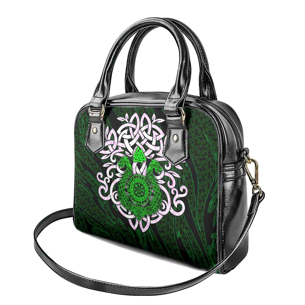 Vegvisir Shoulder Handbag with Green Dragons and Norse Knots Viking Protection Tribute - Wonder Print Shop