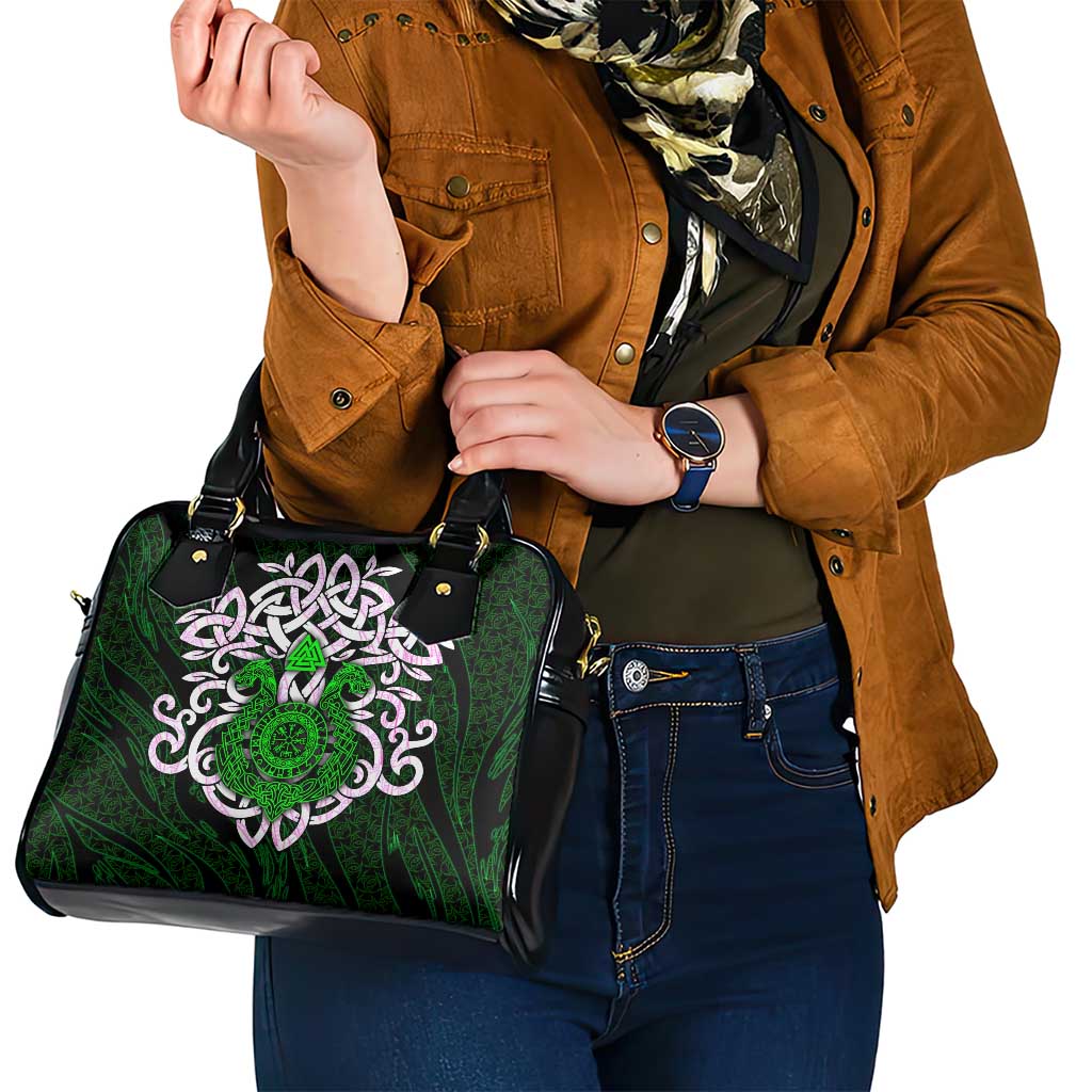 Vegvisir Shoulder Handbag with Green Dragons and Norse Knots Viking Protection Tribute - Wonder Print Shop