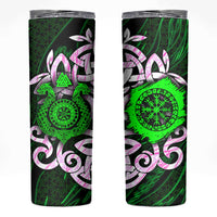 Vegvisir Skinny Tumbler with Green Dragons and Norse Knots Viking Protection Tribute - Wonder Print Shop