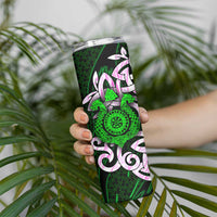 Vegvisir Skinny Tumbler with Green Dragons and Norse Knots Viking Protection Tribute - Wonder Print Shop