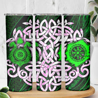 Vegvisir Skinny Tumbler with Green Dragons and Norse Knots Viking Protection Tribute - Wonder Print Shop