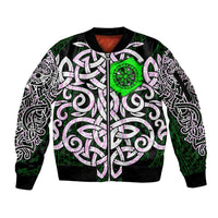 Vegvisir Sleeve Zip Bomber Jacket with Green Dragons and Norse Knots Viking Protection Tribute - Wonder Print Shop