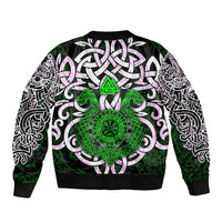 Vegvisir Sleeve Zip Bomber Jacket with Green Dragons and Norse Knots Viking Protection Tribute - Wonder Print Shop