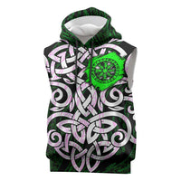 Vegvisir Sleeveless Hoodie with Green Dragons and Norse Knots Viking Protection Tribute - Wonder Print Shop