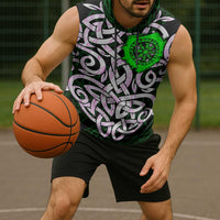 Vegvisir Sleeveless Hoodie with Green Dragons and Norse Knots Viking Protection Tribute - Wonder Print Shop