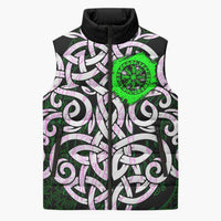 Vegvisir Sleeveless Puffer Jacket with Green Dragons and Norse Knots Viking Protection Tribute - Wonder Print Shop