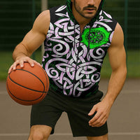 Vegvisir Sleeveless Zip Hoodie with Green Dragons and Norse Knots Viking Protection Tribute - Wonder Print Shop
