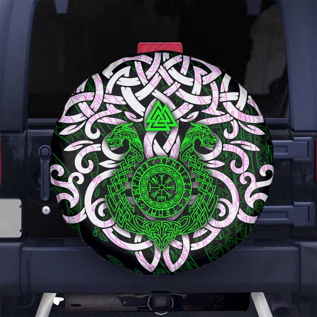 Vegvisir Spare Tire Cover with Green Dragons and Norse Knots Viking Protection Tribute - Wonder Print Shop