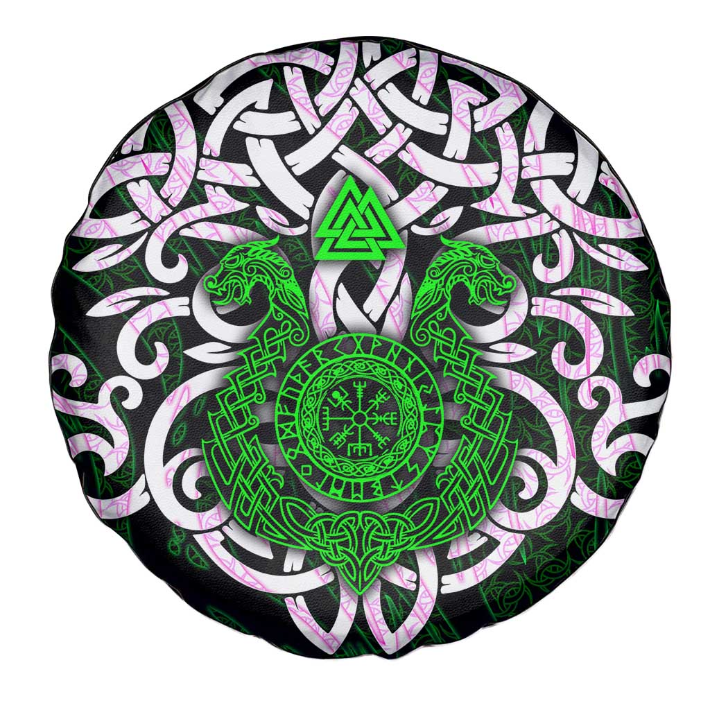 Vegvisir Spare Tire Cover with Green Dragons and Norse Knots Viking Protection Tribute - Wonder Print Shop