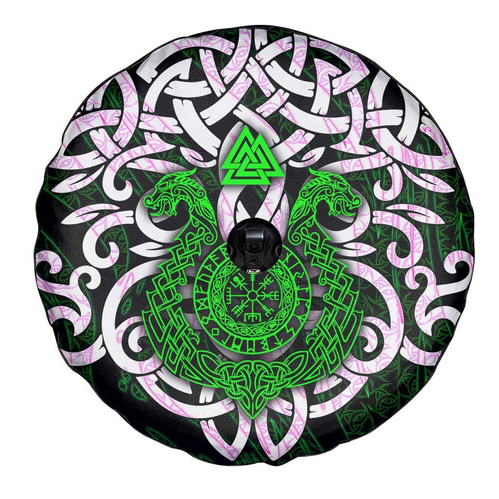 Vegvisir Spare Tire Cover with Green Dragons and Norse Knots Viking Protection Tribute - Wonder Print Shop