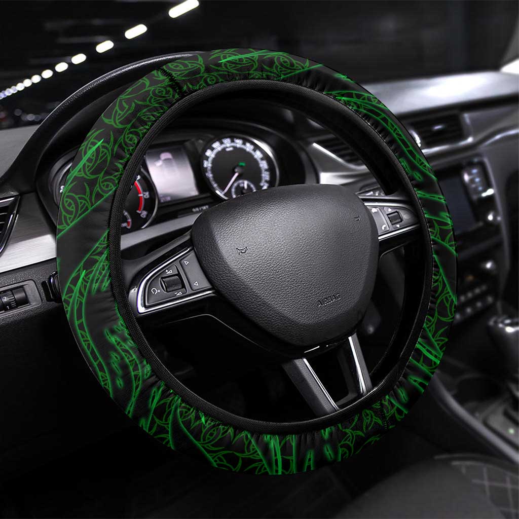 Vegvisir Steering Wheel Cover with Green Dragons and Norse Knots Viking Protection Tribute - Wonder Print Shop