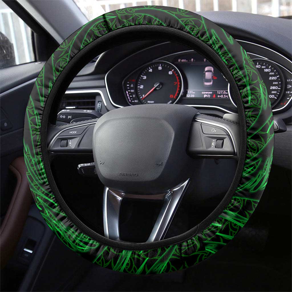 Vegvisir Steering Wheel Cover with Green Dragons and Norse Knots Viking Protection Tribute - Wonder Print Shop