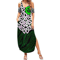 Vegvisir Summer Maxi Dress with Green Dragons and Norse Knots Viking Protection Tribute - Wonder Print Shop