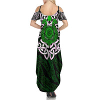 Vegvisir Summer Maxi Dress with Green Dragons and Norse Knots Viking Protection Tribute - Wonder Print Shop