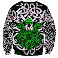 Vegvisir Sweatshirt with Green Dragons and Norse Knots Viking Protection Tribute - Wonder Print Shop