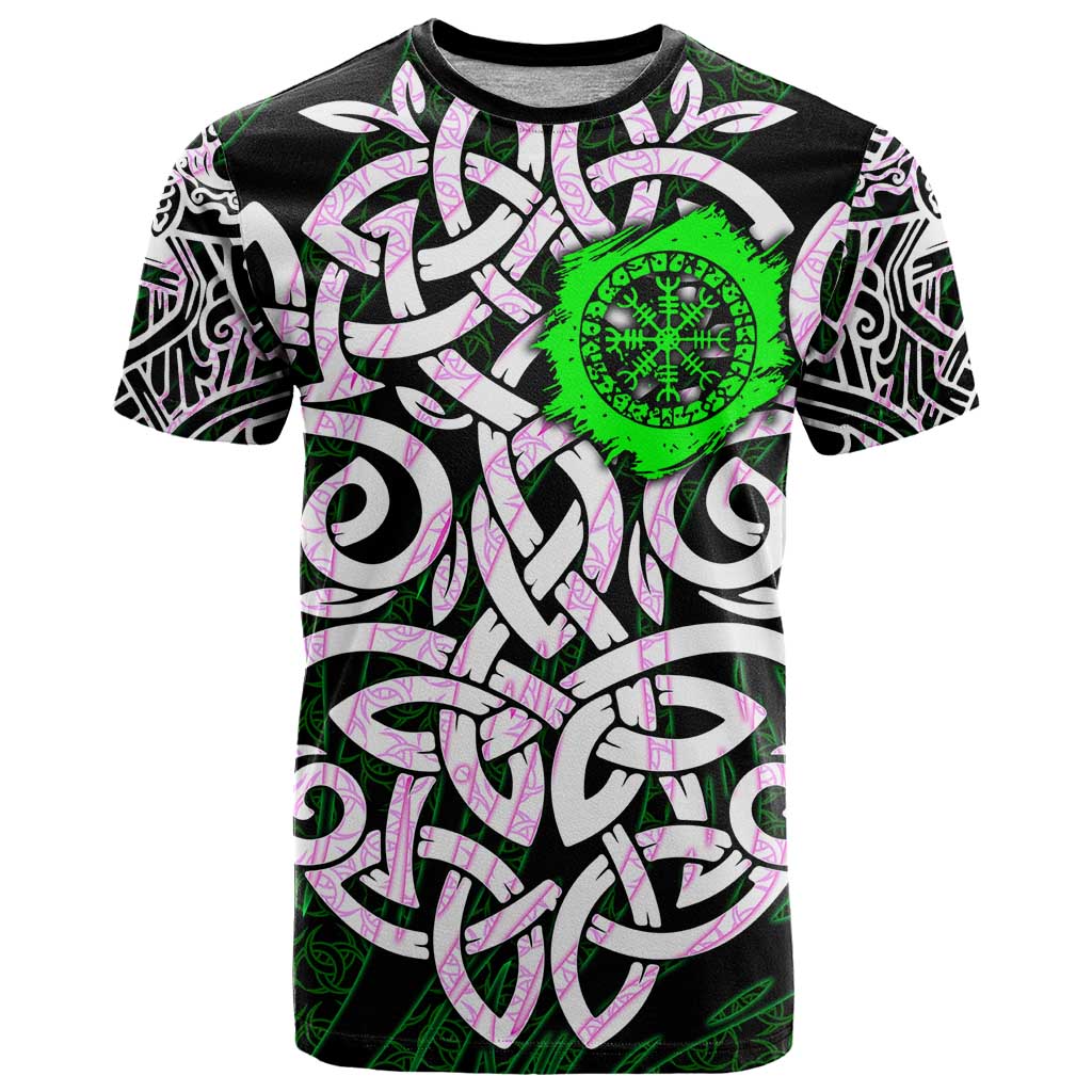 Vegvisir T Shirt with Green Dragons and Norse Knots Viking Protection Tribute - Wonder Print Shop