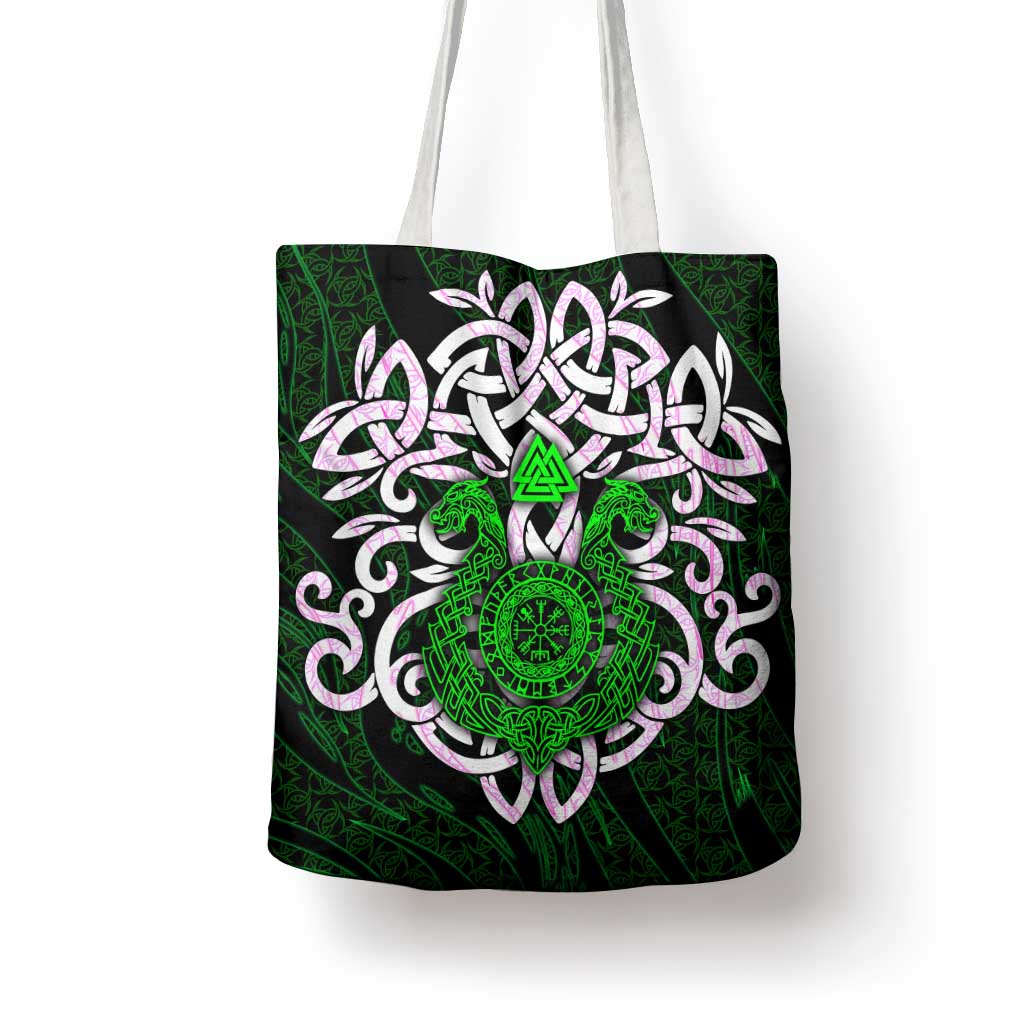 Vegvisir Tote Bag with Green Dragons and Norse Knots Viking Protection Tribute - Wonder Print Shop