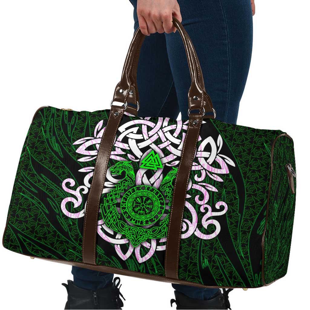 Vegvisir Travel Bag with Green Dragons and Norse Knots Viking Protection Tribute - Wonder Print Shop