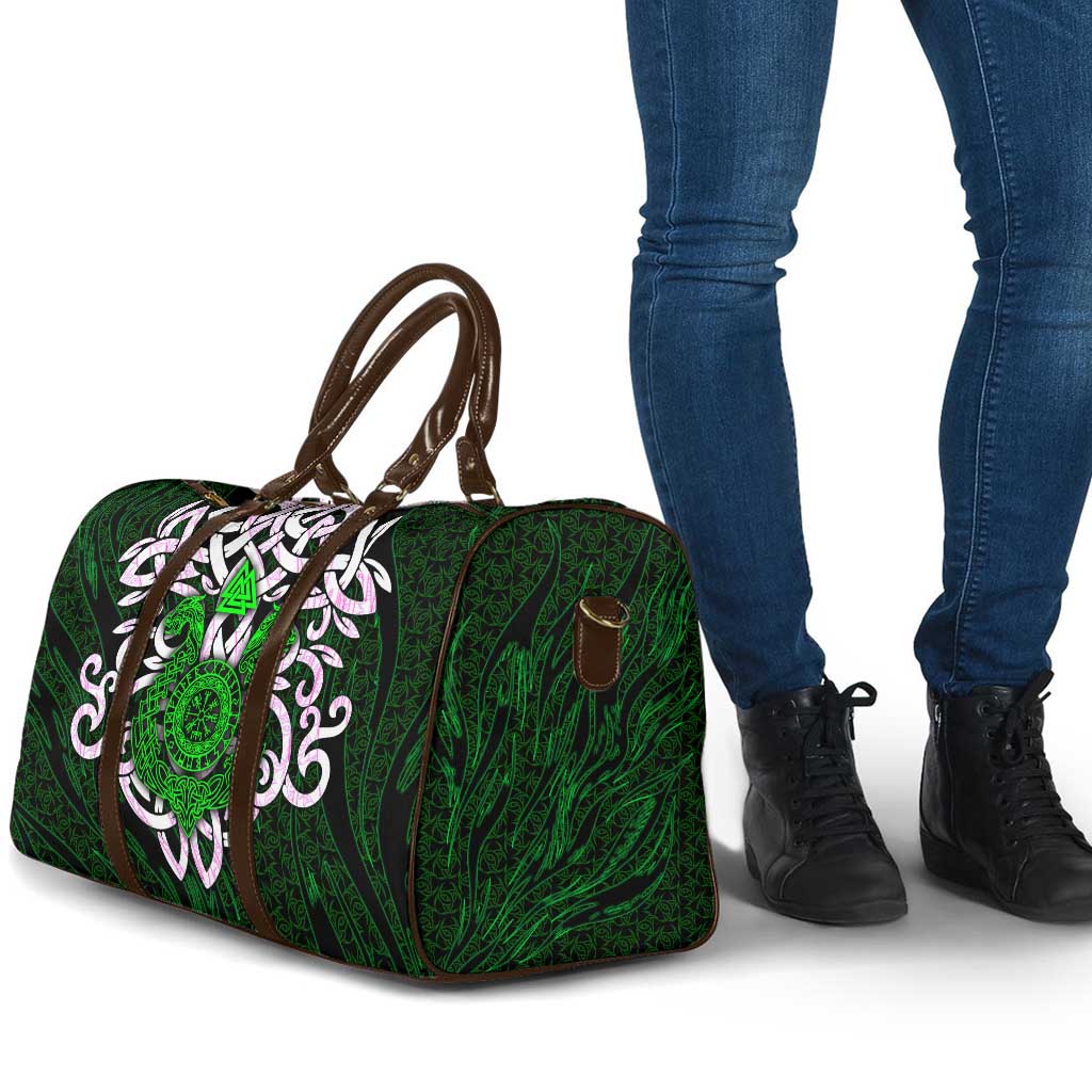 Vegvisir Travel Bag with Green Dragons and Norse Knots Viking Protection Tribute - Wonder Print Shop