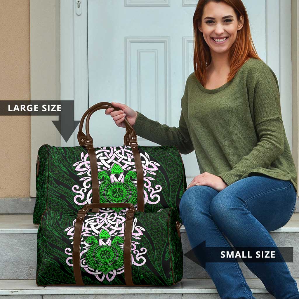 Vegvisir Travel Bag with Green Dragons and Norse Knots Viking Protection Tribute - Wonder Print Shop