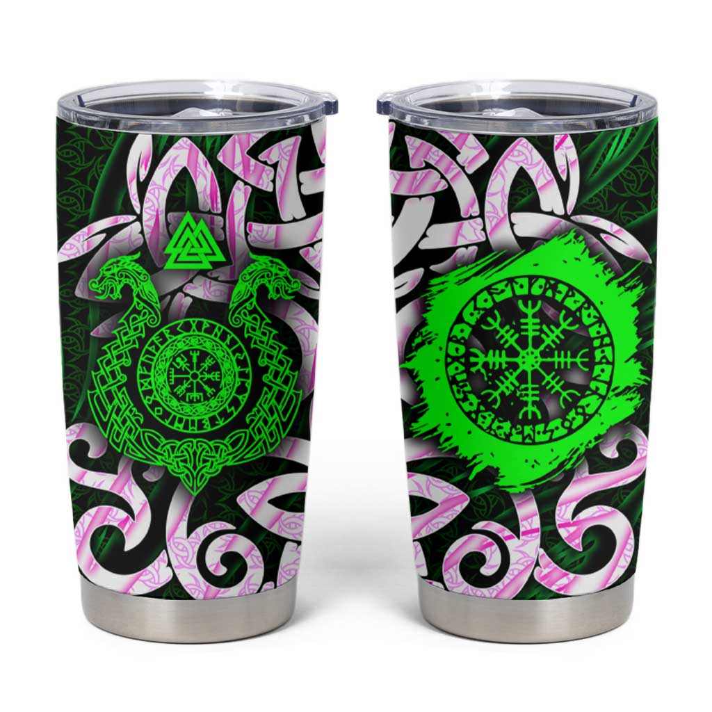 Vegvisir Tumbler Cup with Green Dragons and Norse Knots Viking Protection Tribute - Wonder Print Shop