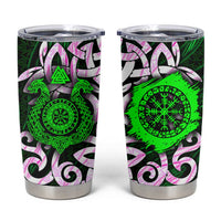 Vegvisir Tumbler Cup with Green Dragons and Norse Knots Viking Protection Tribute - Wonder Print Shop