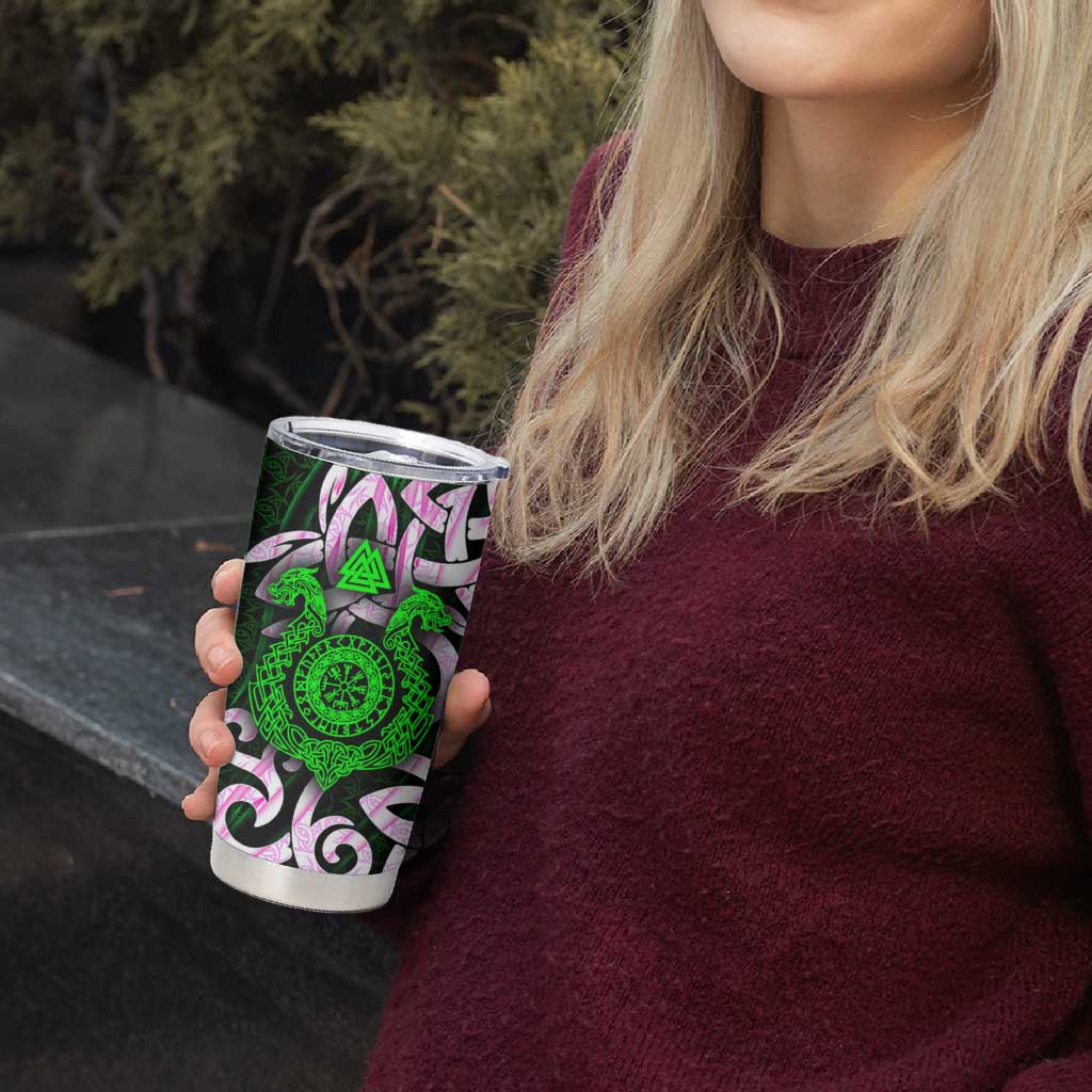 Vegvisir Tumbler Cup with Green Dragons and Norse Knots Viking Protection Tribute - Wonder Print Shop