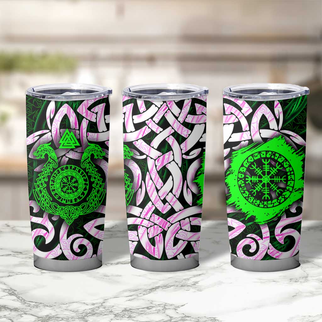 Vegvisir Tumbler Cup with Green Dragons and Norse Knots Viking Protection Tribute - Wonder Print Shop