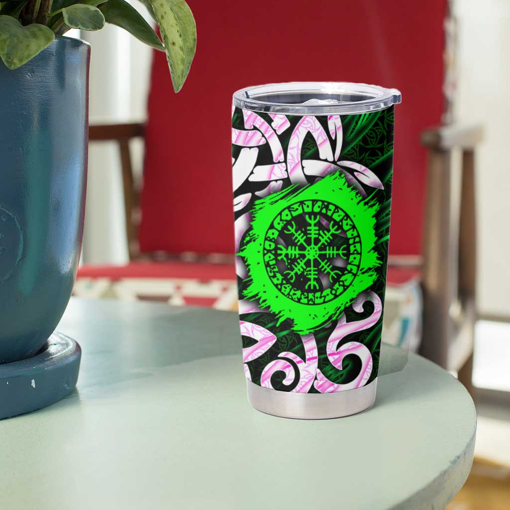 Vegvisir Tumbler Cup with Green Dragons and Norse Knots Viking Protection Tribute - Wonder Print Shop