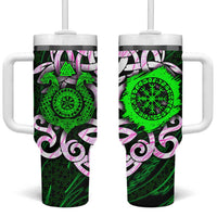 Vegvisir Tumbler With Handle with Green Dragons and Norse Knots Viking Protection Tribute - Wonder Print Shop
