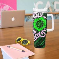 Vegvisir Tumbler With Handle with Green Dragons and Norse Knots Viking Protection Tribute - Wonder Print Shop