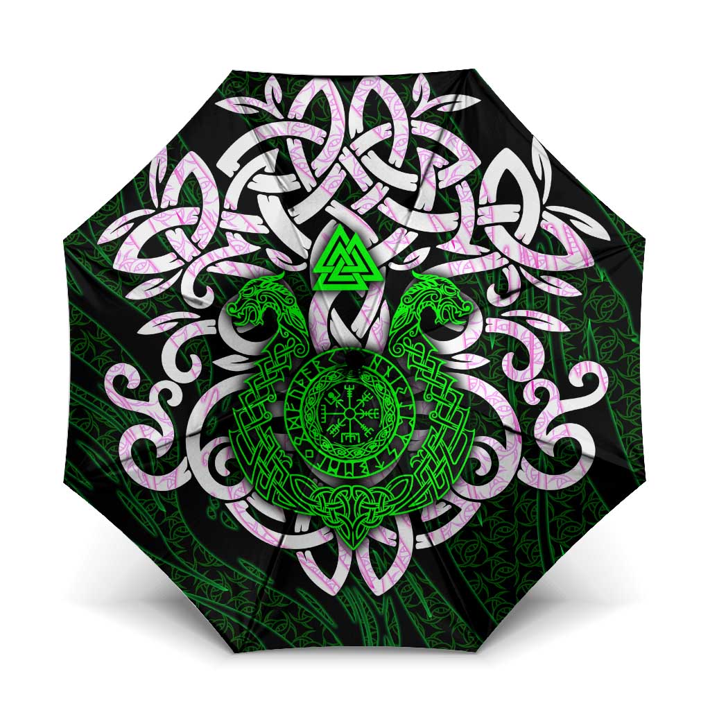 Vegvisir Umbrella with Green Dragons and Norse Knots Viking Protection Tribute - Wonder Print Shop