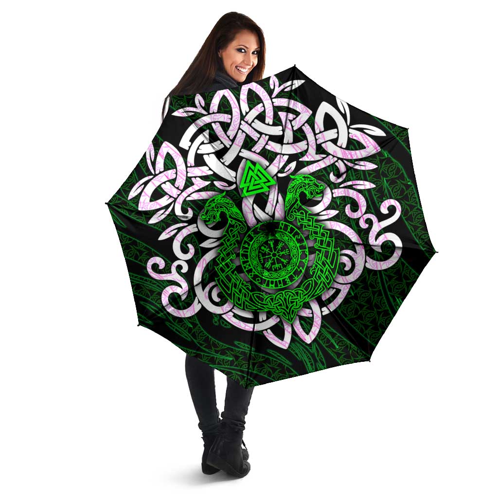 Vegvisir Umbrella with Green Dragons and Norse Knots Viking Protection Tribute - Wonder Print Shop