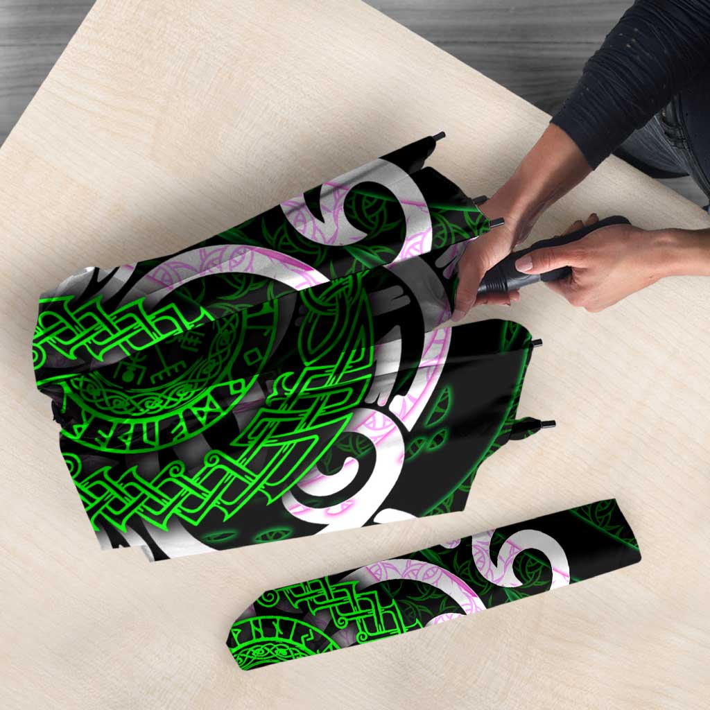 Vegvisir Umbrella with Green Dragons and Norse Knots Viking Protection Tribute - Wonder Print Shop