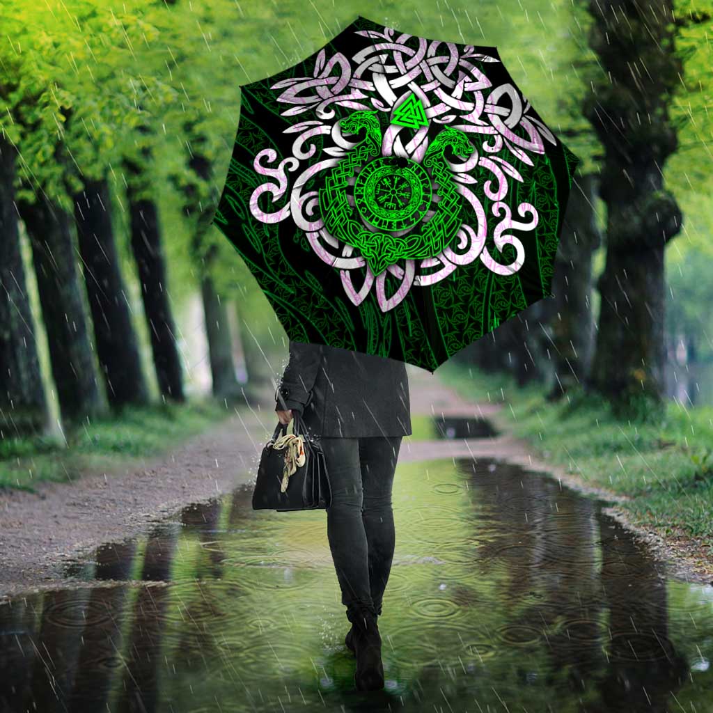 Vegvisir Umbrella with Green Dragons and Norse Knots Viking Protection Tribute - Wonder Print Shop