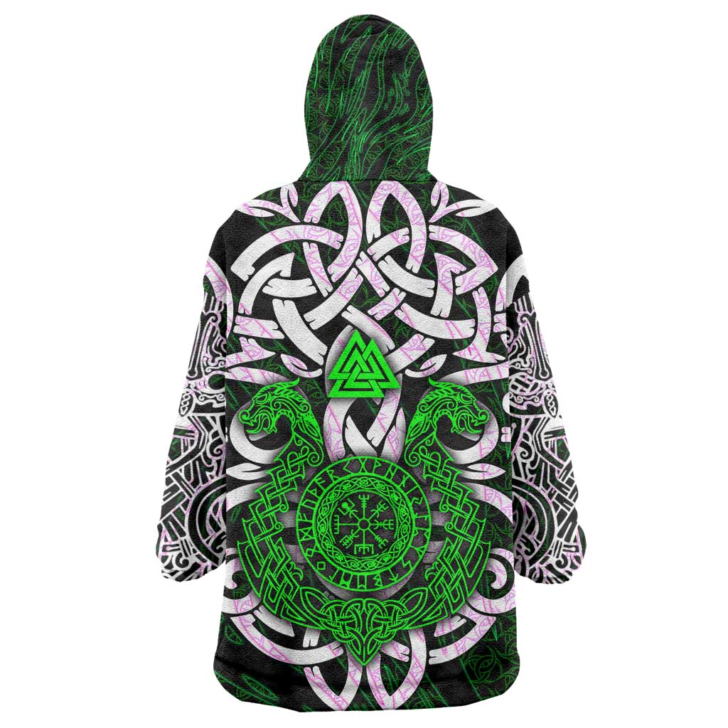 Vegvisir Wearable Blanket Hoodie with Green Dragons and Norse Knots Viking Protection Tribute - Wonder Print Shop