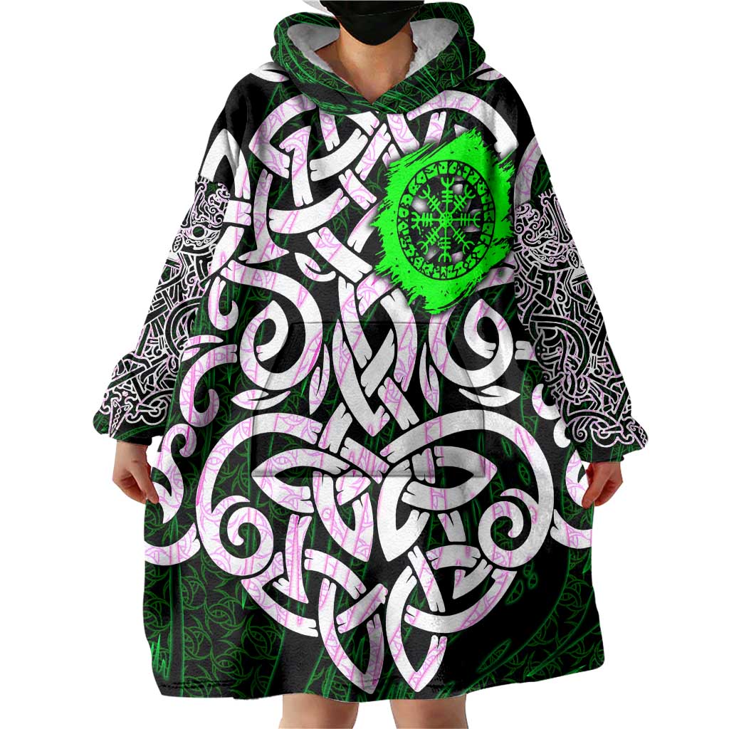 Vegvisir Wearable Blanket Hoodie with Green Dragons and Norse Knots Viking Protection Tribute - Wonder Print Shop