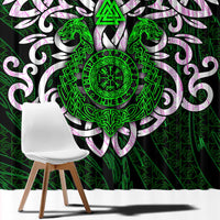 Vegvisir Window Curtain with Green Dragons and Norse Knots Viking Protection Tribute - Wonder Print Shop