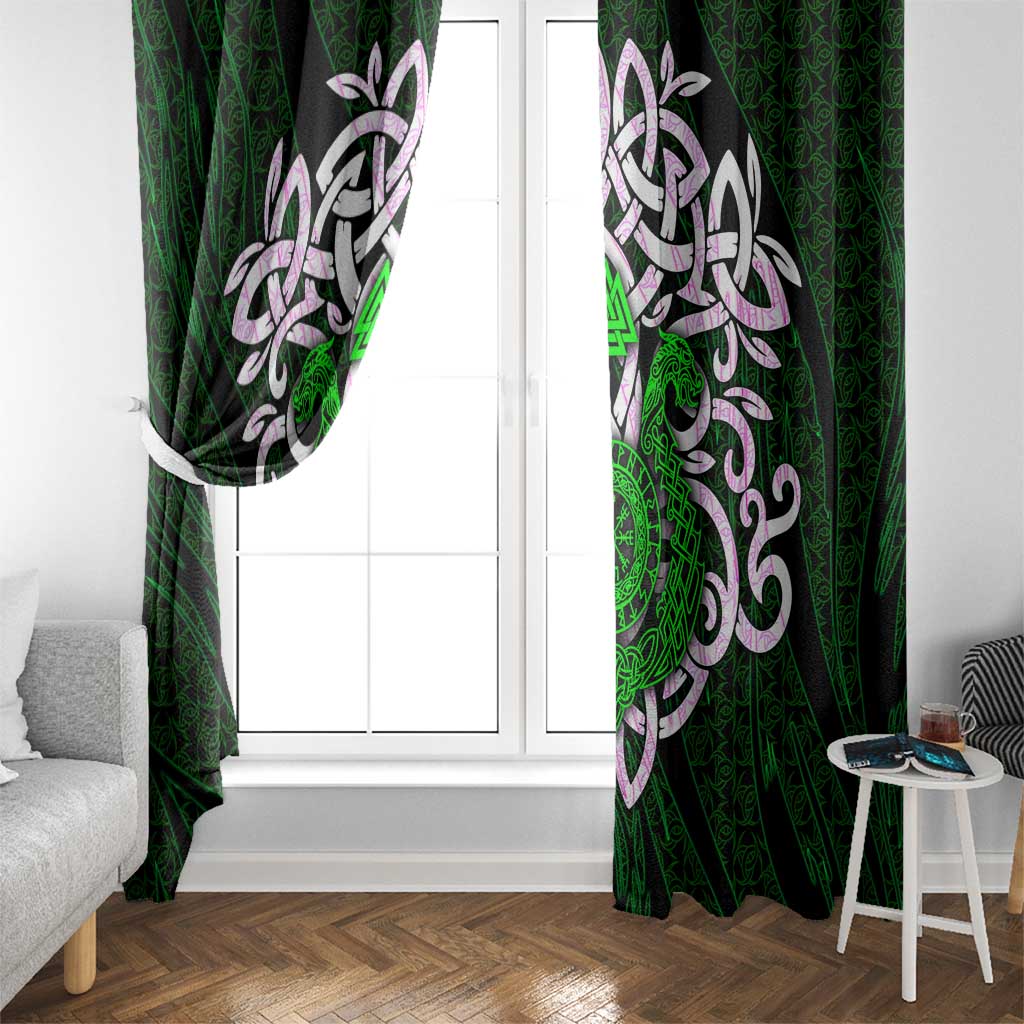 Vegvisir Window Curtain with Green Dragons and Norse Knots Viking Protection Tribute - Wonder Print Shop